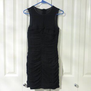 H&M black ruched sleeveless mini dress with faux leather trim
